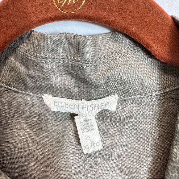 Eileen Fisher XL Coated Organic Linen Moto Jacket Asymmetric Zip Stone $258 - Picture 7 of 15